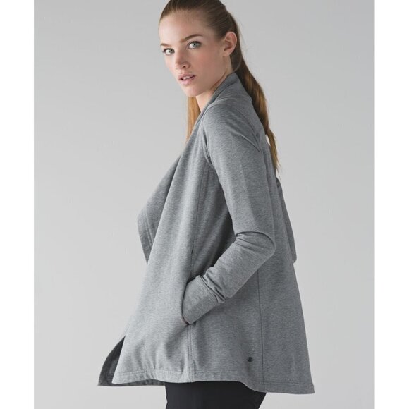 𝅺lululemon Coast Wrap Button Collar Sweatshirt Modal Heather Gray Sz 4 Heavy A1